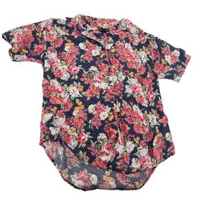 Hunters Run Womens Floral Polka Dot Rayon Button Up Shirt Navy Red Small 3303